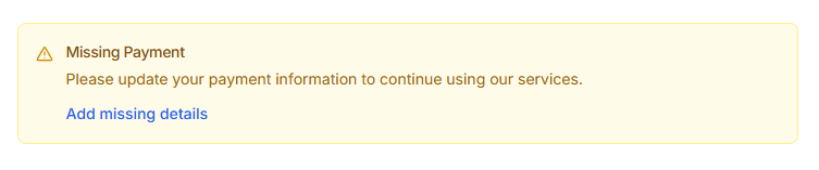 Missing Payment Banner preview