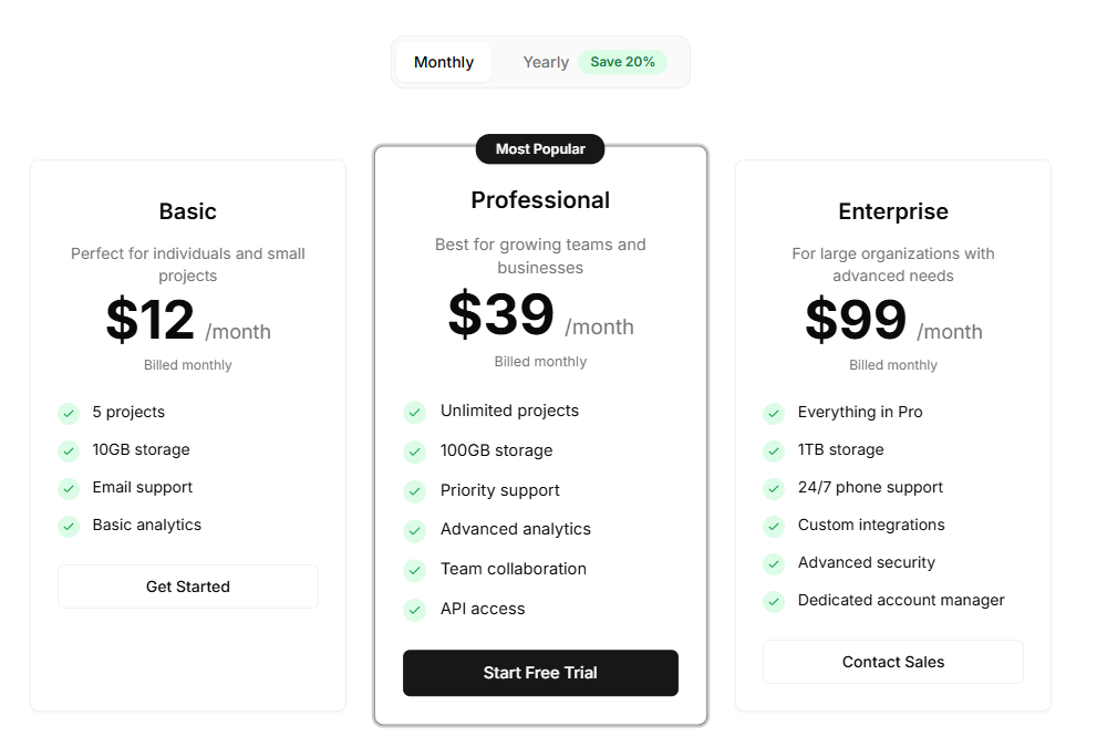 Pricing Toggle preview